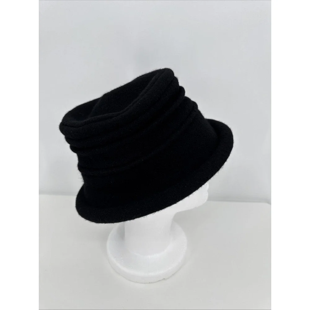 Scala Collezione 100% Wool Packable Hat Black Cloche Rolled Brim One Size - Picture 4 of 7